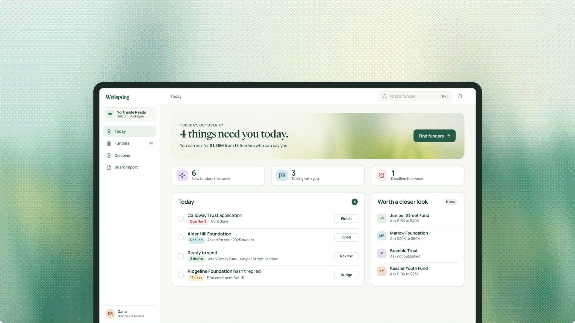 Wellspring's Today screen on a laptop