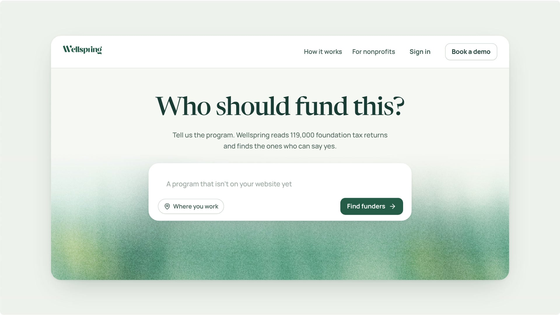 Wellspring landing page